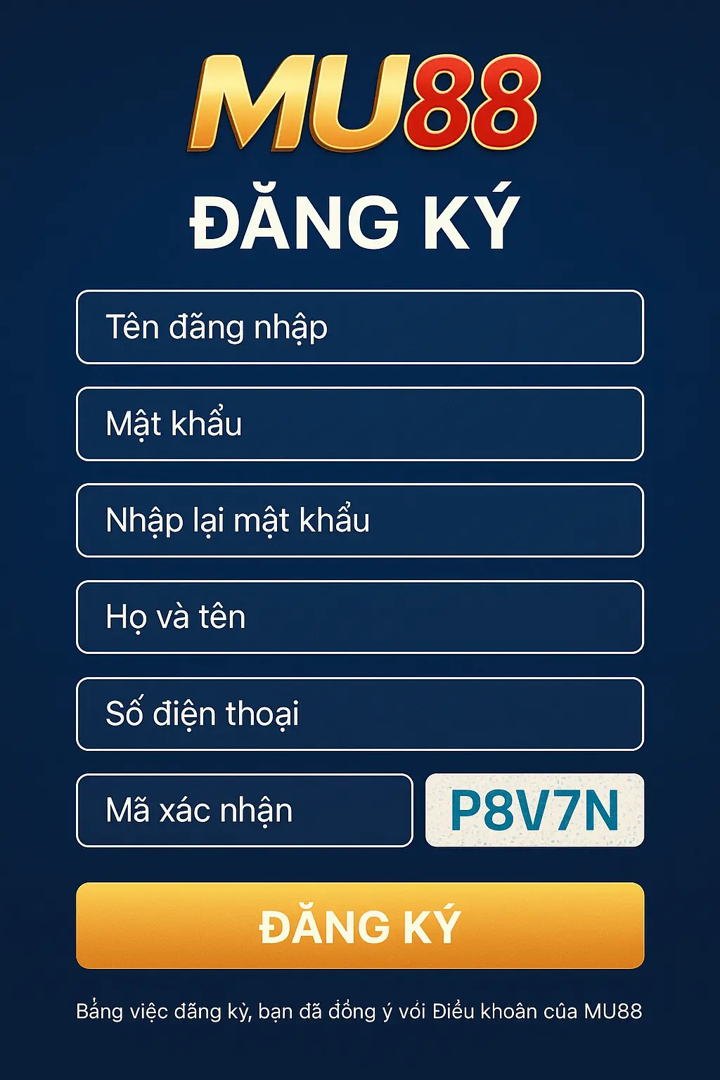 Form đăng ký MU88